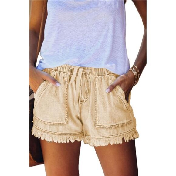 Womens Lightweight Shorts Casual A09-khaki - Picture 1 of 4